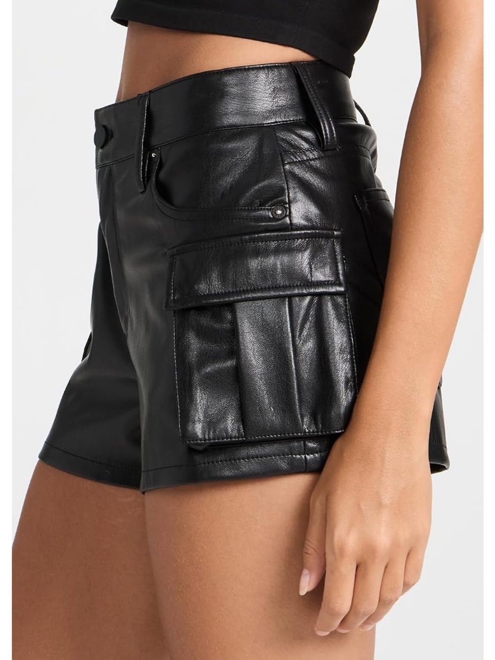 Alice + Olivia Cay Vegan Leather Cargo Shorts Black Size 4
